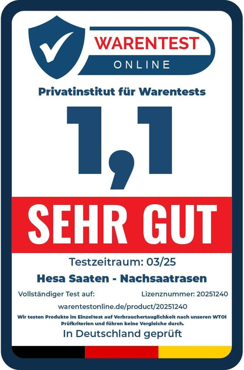 Hesa Nachsaatrasen, 1 Kg Für 35 M², RSM 3.2, Schnellkeimende Premium Rasennachsaat Von Frühling Bis Herbst, Rasenreparatur in Profiqualität