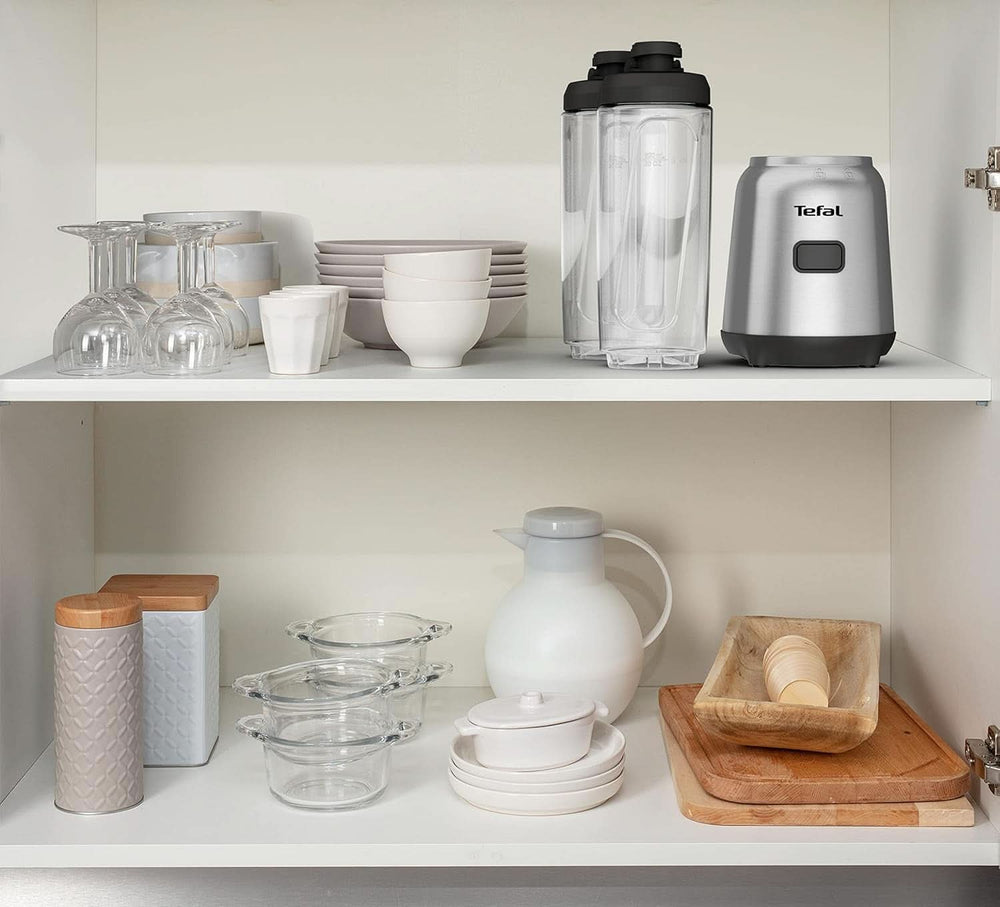 Tefal BL15FD Mix Und Move Mini-Standmixer, 300 Watt, 2 Flaschen To-Go in Premium Tritan, Kompaktes Design, Einfach Zu Reinigen, Abnehmbare Klingen, Einknopfbedienung, Silber/Grau Mutter und Kind Naty Shop