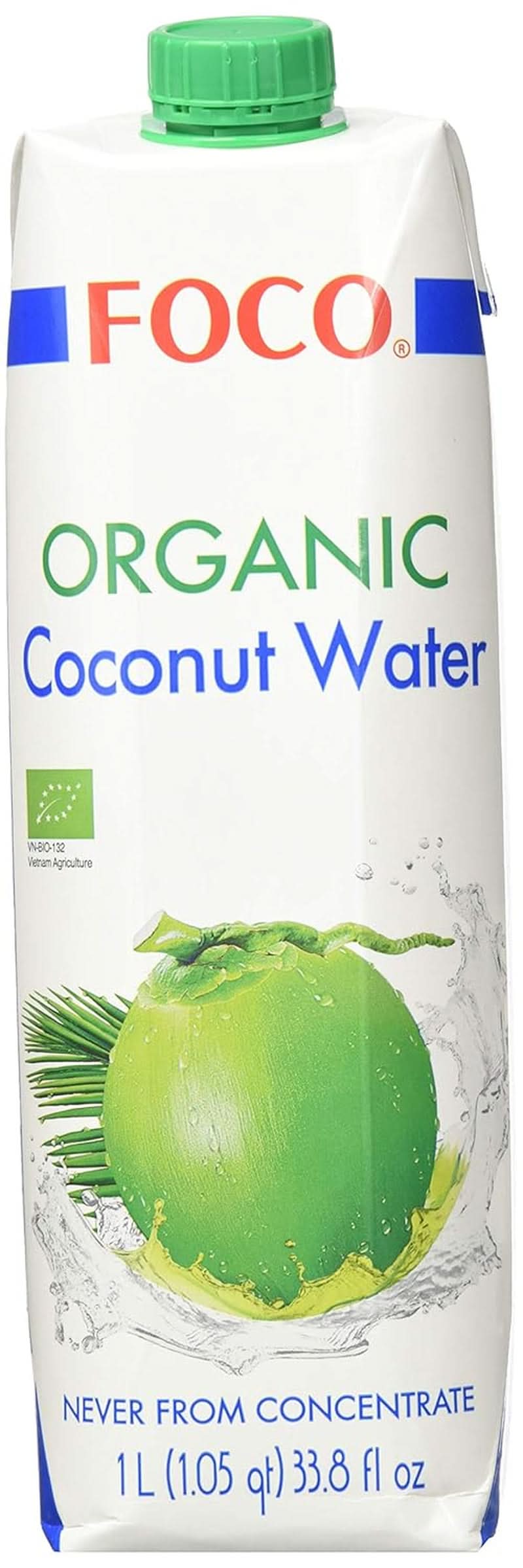 FOCO Apă de nucă de cocos organică, pură, răcoritoare, băutură sport, 100 % apă de nucă de cocos - 6 X 1 litru Naty Shop 6 x 1 litru Pur, Bio