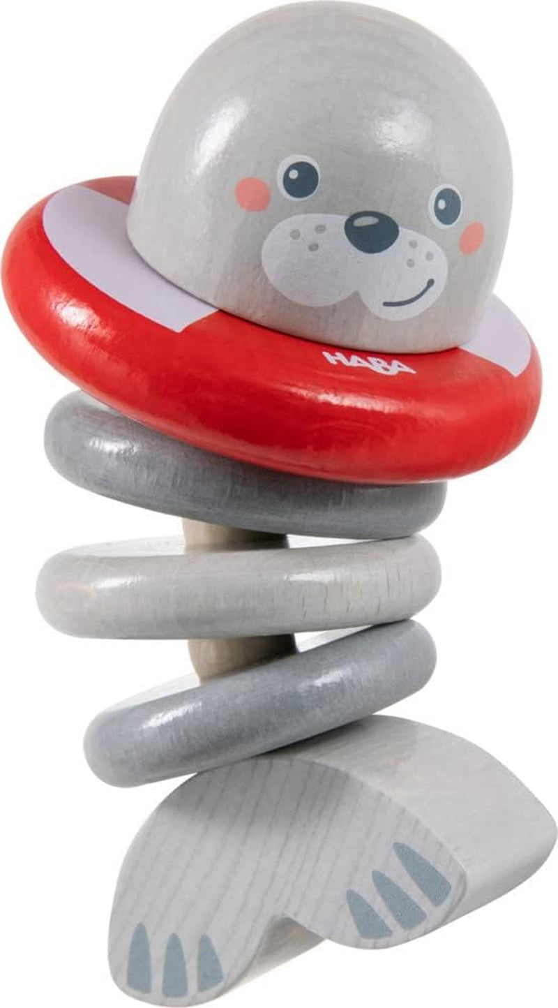 HABA 306691 - Zornăitor figură sigiliu, jucărie de prindere de la 6 luni, Made in Germany, gri Jucarii Bebe Naty Shop