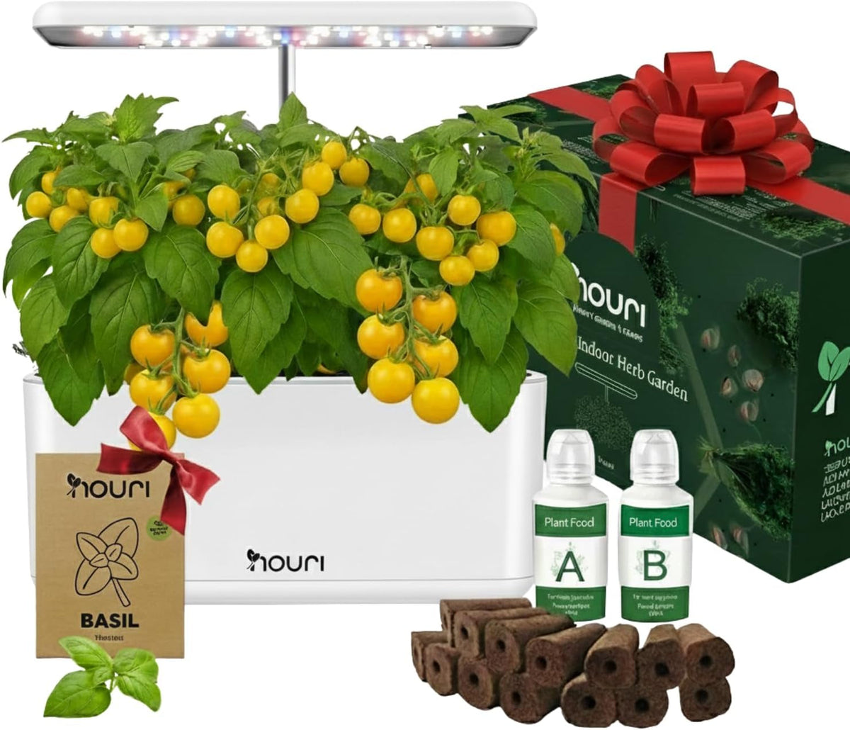 Nouri 7 Pod + Busuioc Heirloom | Grădină inteligentă pentru bucătari de acasă | Sistem de creștere hidroponică | Lumini LED de creștere | Kit de grădinărit cu plante aromatice de interior pentru iubitorii de plante și grădinari, Alb