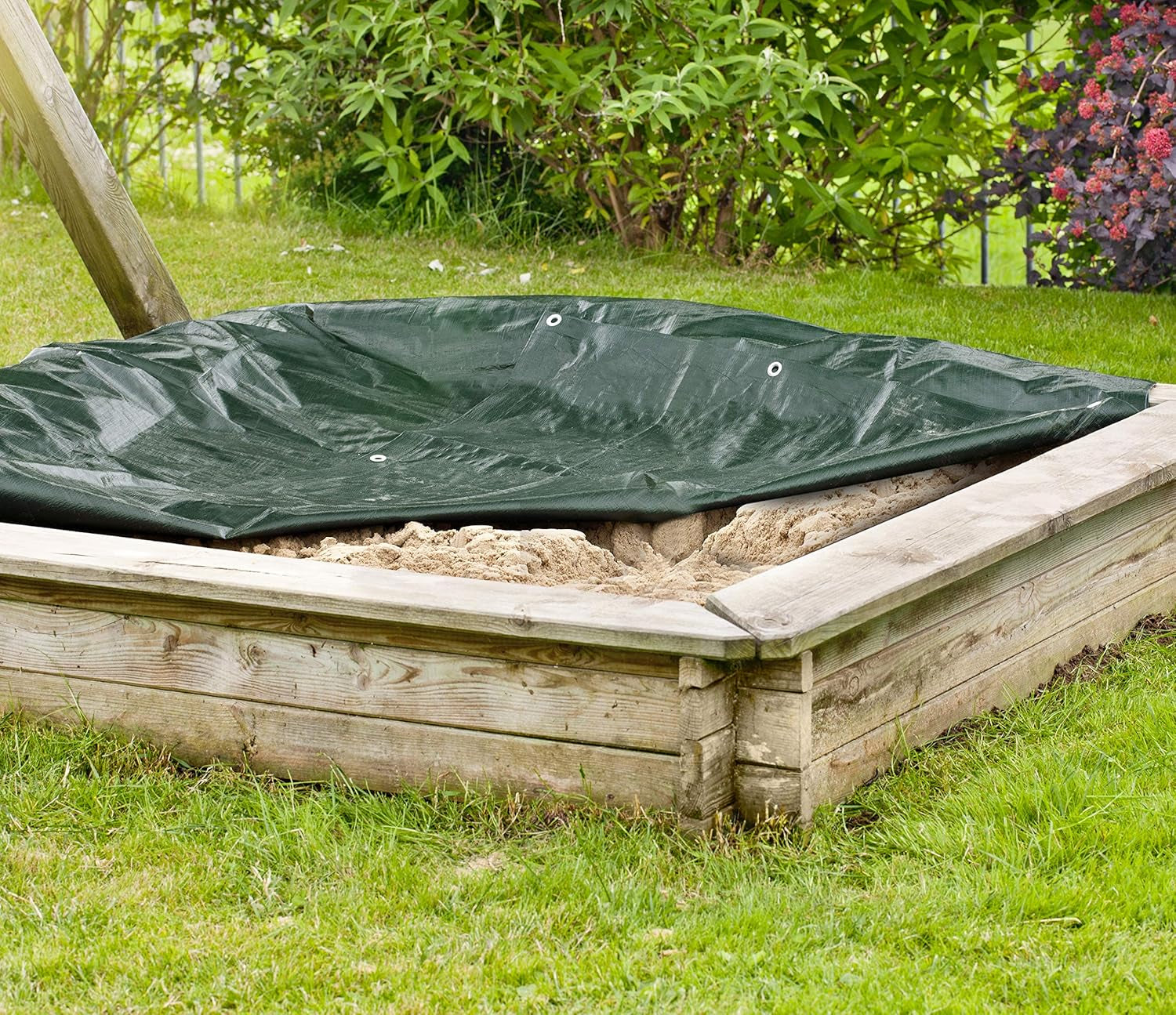 Piscină mini pentru copii, albastră, 122 x 122 x 30 cm și prelată Windhager, prelată pentru nisip de 4 m, prelată pentru nisip cu ochiuri metalice și șnur elastic, mică, 180 g/m² 1,4 x 1,4 m, verde, 07046