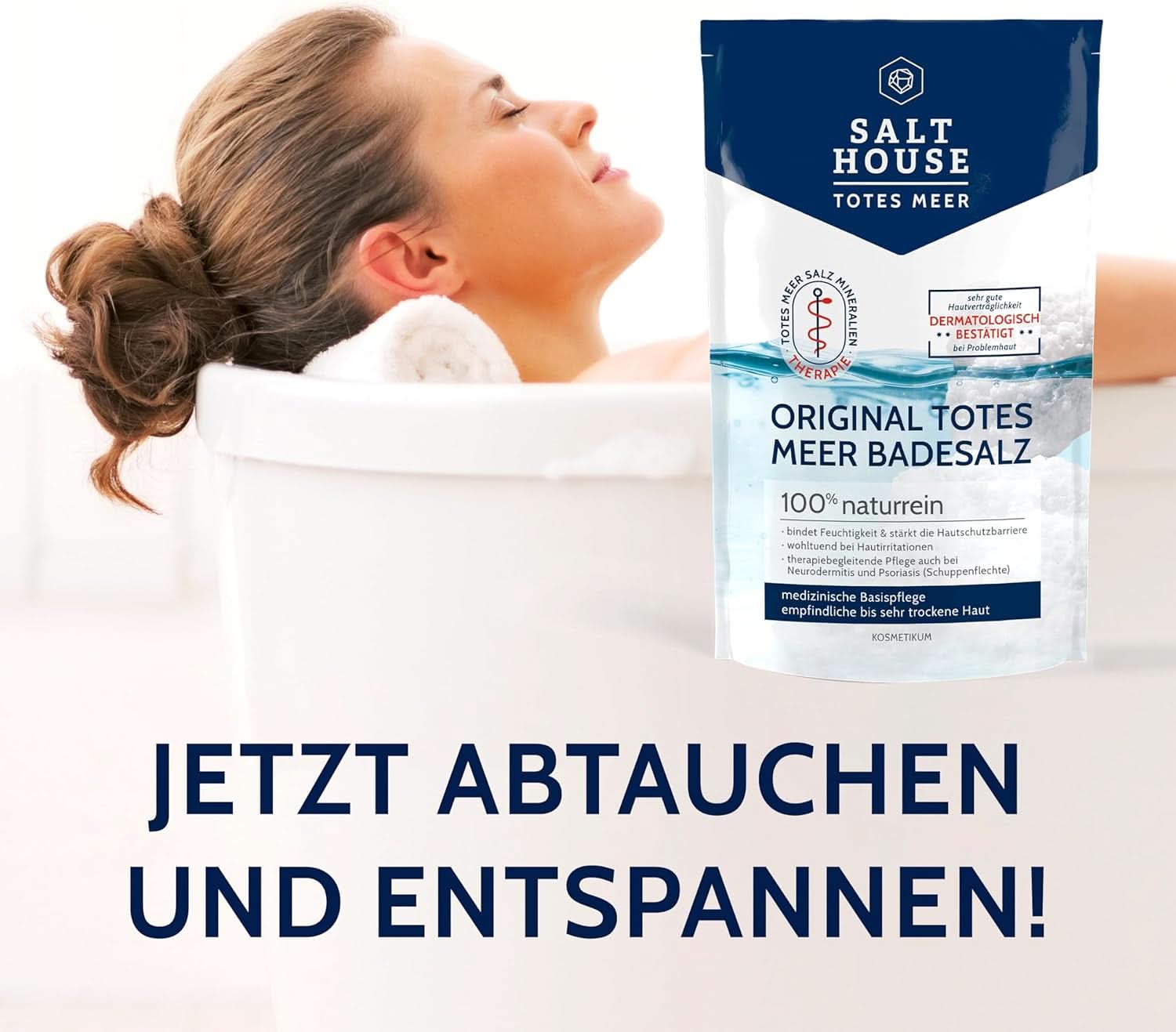 Salthouse Original Badesalz aus dem Toten Meer, Badesalz, beruhigende Hautreizungen, für empfindliche trockene Haut, 100 % natürlich, 500 Gramm Naty Shop Dusche & Bad