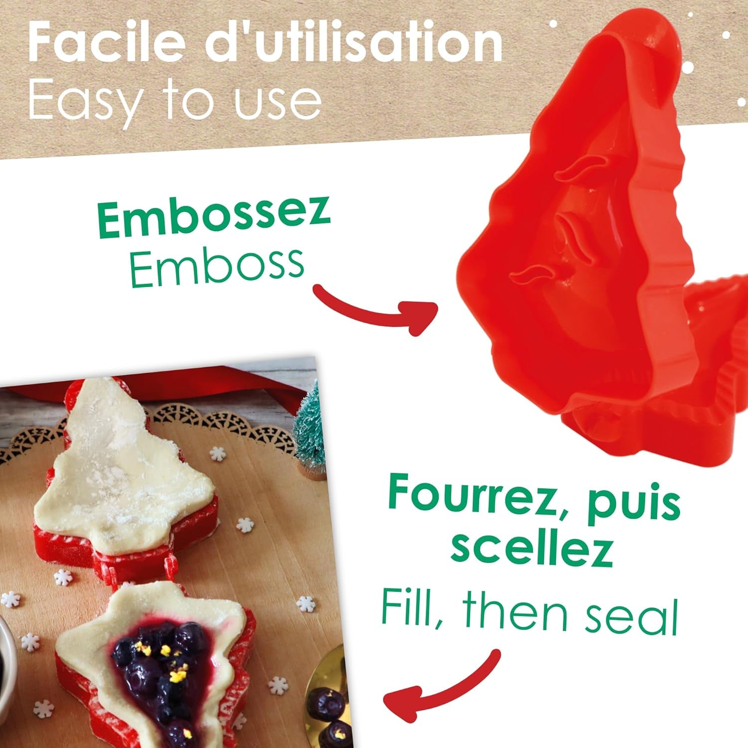 ScrapCooking – Formă de tăiat buzunar în formă de brad de Crăciun – Formă de tăiat fursecuri de Crăciun pentru aluaturi umplute – Coacere, Bucătărie – Formă de tăiat fursecuri – Empanadas Ștrudel – Aluaturi cu afine – 2154
