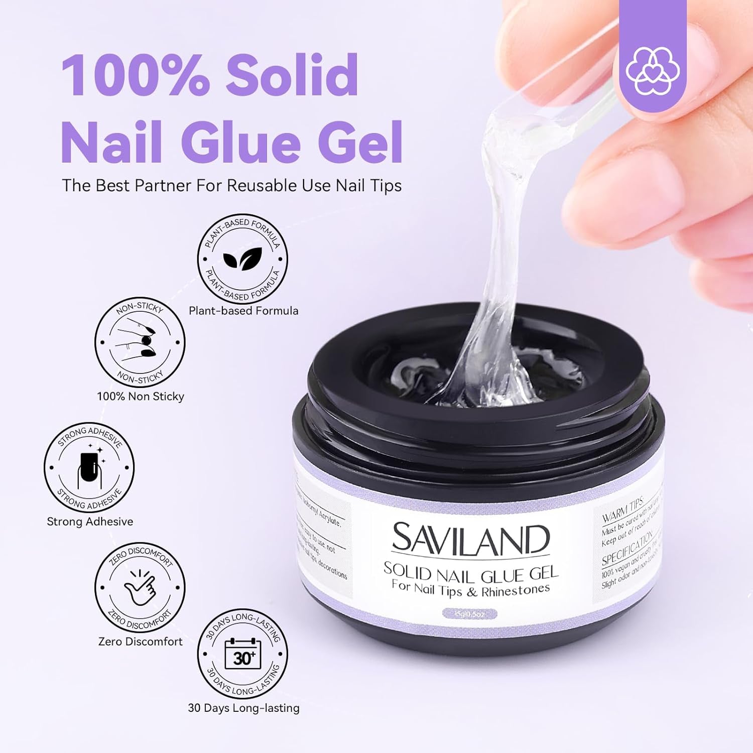 Saviland Lipici solid pentru unghii pentru vârfuri: 2 bucăți 15G lipici pentru unghii artificiale lipici extra puternic gel de presare pe unghii adeziv UV gel lipici pentru unghii pentru femei salon de acasă DIY lampă UV/LED întărită