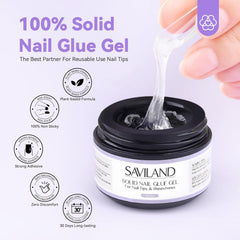 Saviland Lipici solid pentru unghii pentru vârfuri: 2 bucăți 15G lipici pentru unghii artificiale lipici extra puternic gel de presare pe unghii adeziv UV gel lipici pentru unghii pentru femei salon de acasă DIY lampă UV/LED întărită
