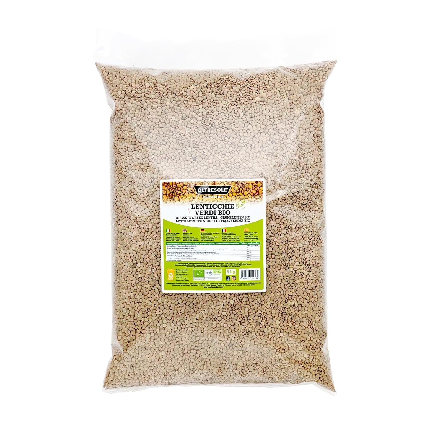 Linte verde organică 5 kg, leguminoase organice întregi, sursă de proteine și fibre, bogate în fibre și minerale, pachet economic
