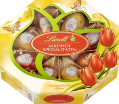 Lindt Schokolade Alkohol-Spezialitäten Eier| 144 G| Vollmilch-Eier mit flüssiger alkoholischer Füllung (Cognac, Eierlikör-Eier, Kirschwasser) | Osterschokolade | Schokoladengeschenk | Ostereier Naty Shop Standardtitel