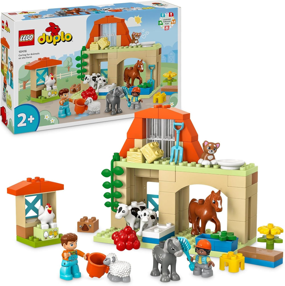 LEGO DUPLO Town Tierpflege auf dem Bauernhof - Spielzeug für Kinder - Montessori Spielzeug -Bauernhof mit Tierfiguren - Pferd, Kuh und Huhn - Lernspielzeug für Mädchen und Jungen ab 2 Jahren - 10416
