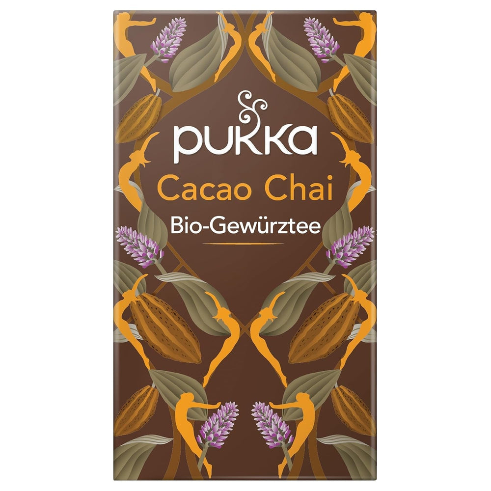 Set de ceai Pukka, ceai cu condimente bio „Cacao Chai”, cacao, scorțișoară, cardamom, rădăcină de cicoare, pentru momente de relaxare, pachet de 4, 80 pliculețe de ceai