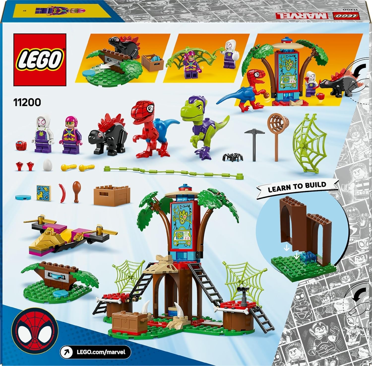 LEGO Marvel Showdown am Baumhaus: Spidey-Rex vs. Gobby-Raptor, BAU- und Spielset mit Dinos, Geschenk mit Spielzeugdinos für Jungen und Mädchen ab 4 Jahren, Spidey und Seine Super-Freunde 11200