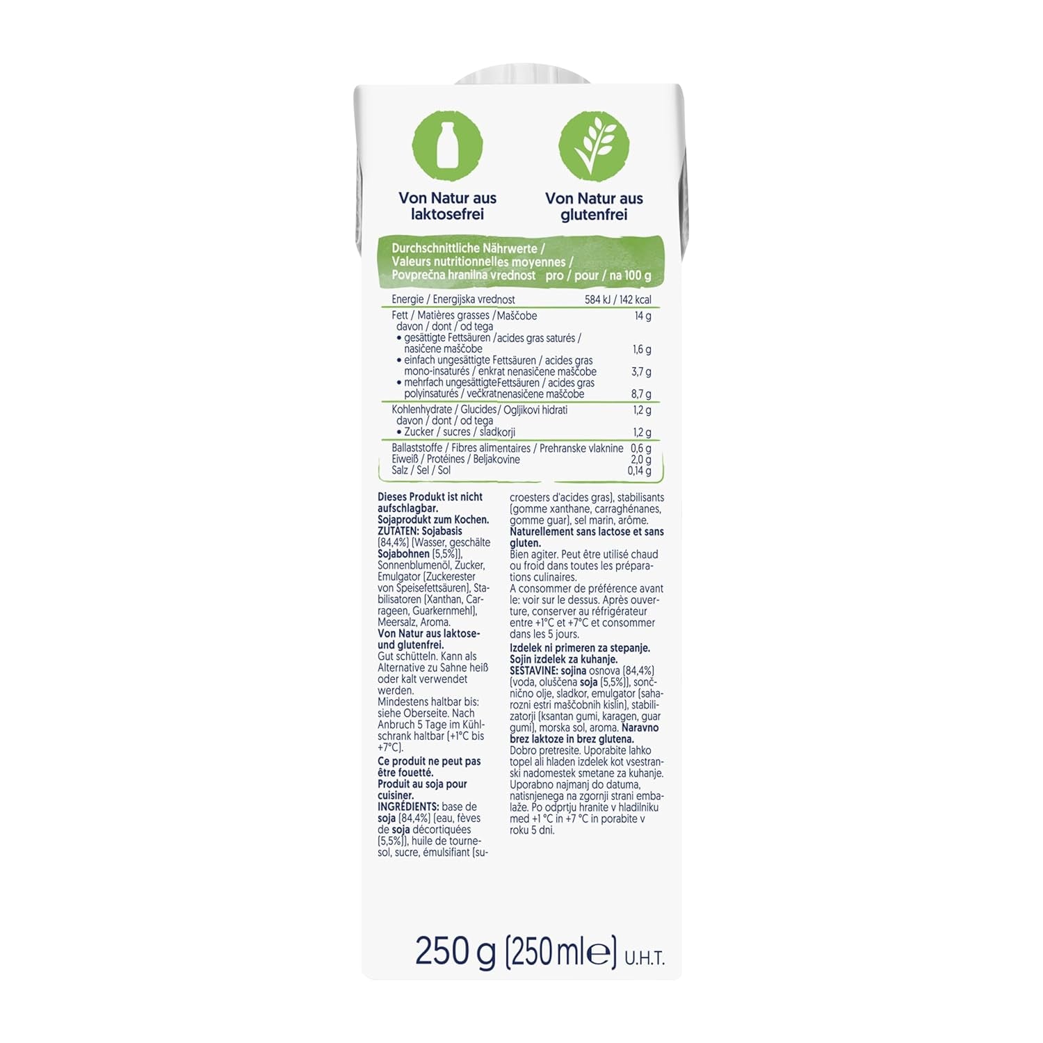 Alpro Cooking Soya – Vegane Kochcreme aus Soja mit neutralem Geschmack für warme und kalte Gerichte – 15 x 250 ml