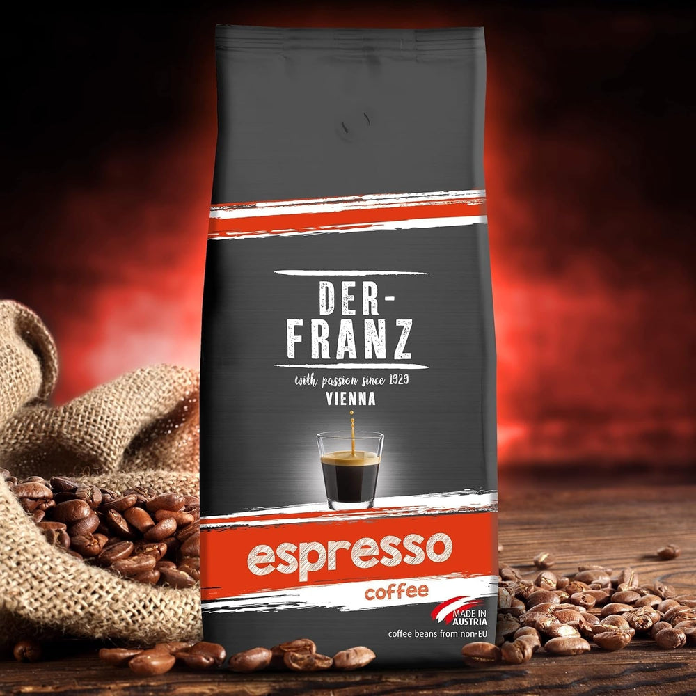 Der-Franz Espressokaffee, Stärke 5/5, Arabica und Robusta, ganze Bohnen, 4 x 1000 g Kaffee Naty Shop
