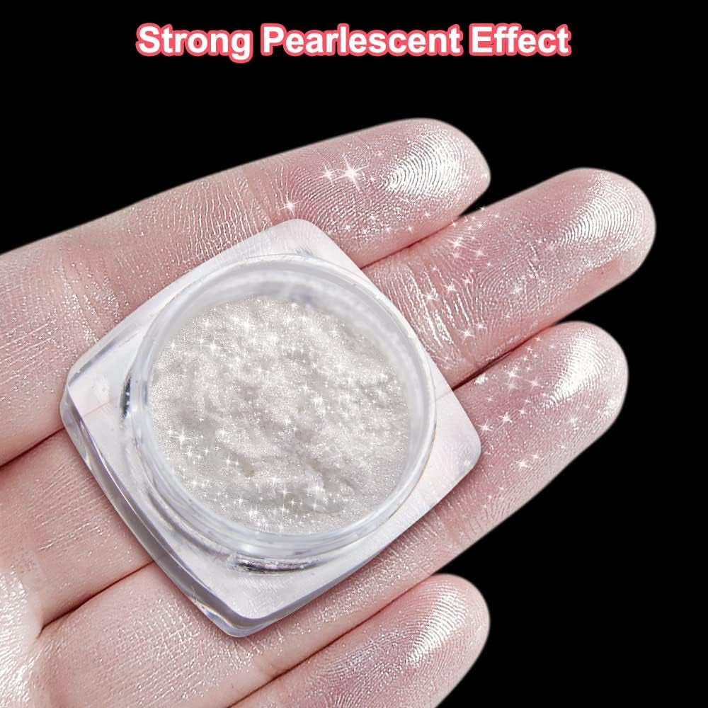 2 Schachteln Weiße Perle Chrom Nagelpuder - Transparent Aurora Ice Shimmer Chrome Pigment Pulver Für Nägel, Glazed Donut Glitzerpuder Nails Spiegeleffekt-Glitter Nagelkunst-Pulver Für Diy-Salon