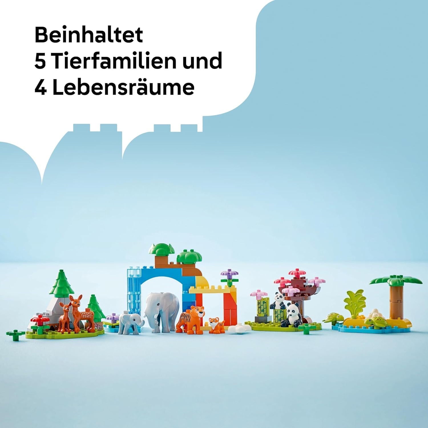 LEGO DUPLO Town Wildtier-Familien 3-in-1 Set - Lernspielzeug für Kleinkinder mit Tierfiguren - Montessori Spielzeug ab 2 Jahren mit Schildkröte, Tiger, Elefant, Hirsch & Panda Figuren - Geschenk 10446