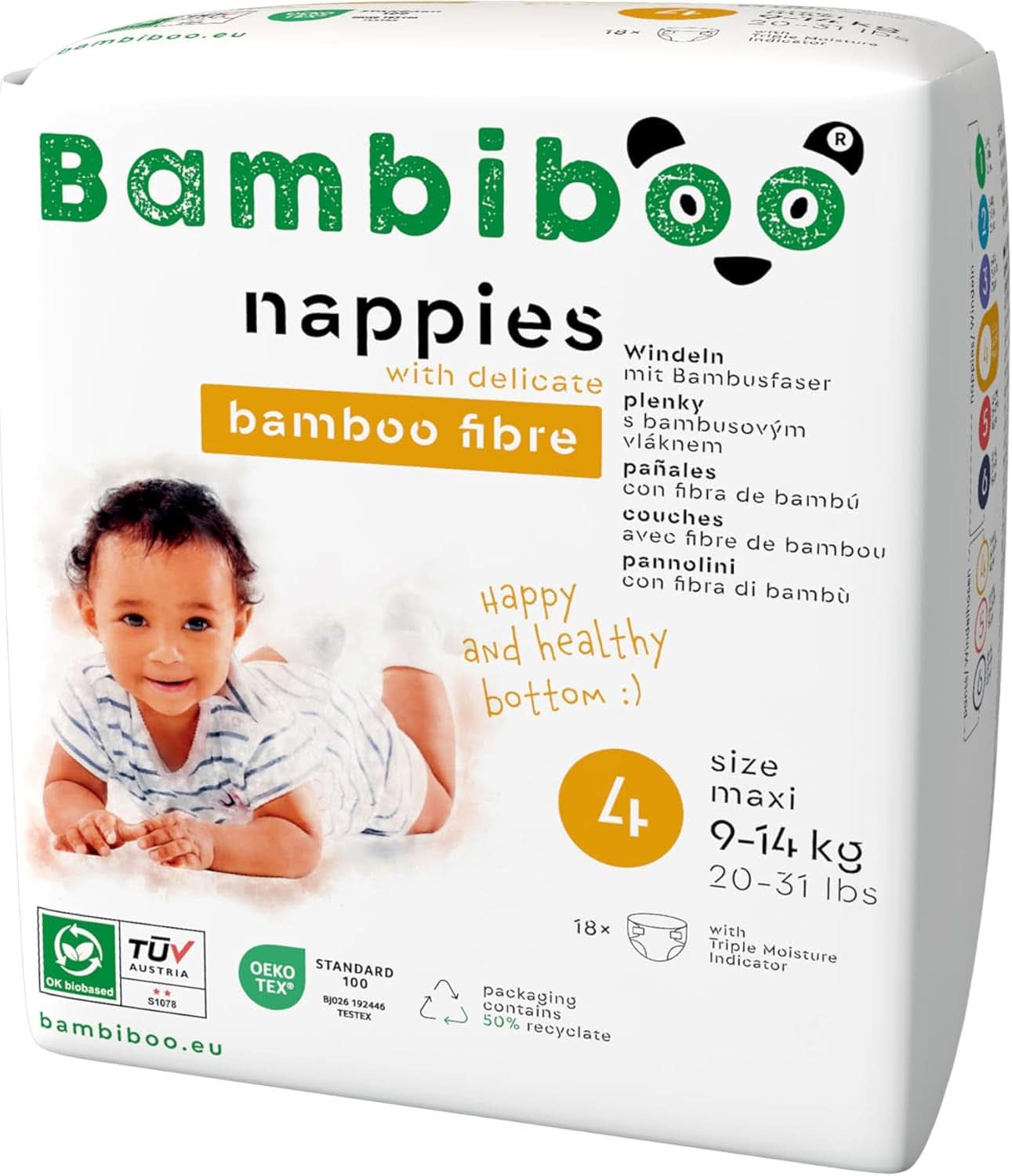 Bambiboo-Wegwerfwindeln, hautfreundlich, Nabelöffnung, verschiedene Größen, Mutter- und Babywindeln von Naty Shop, Größe 4, 18 Stück