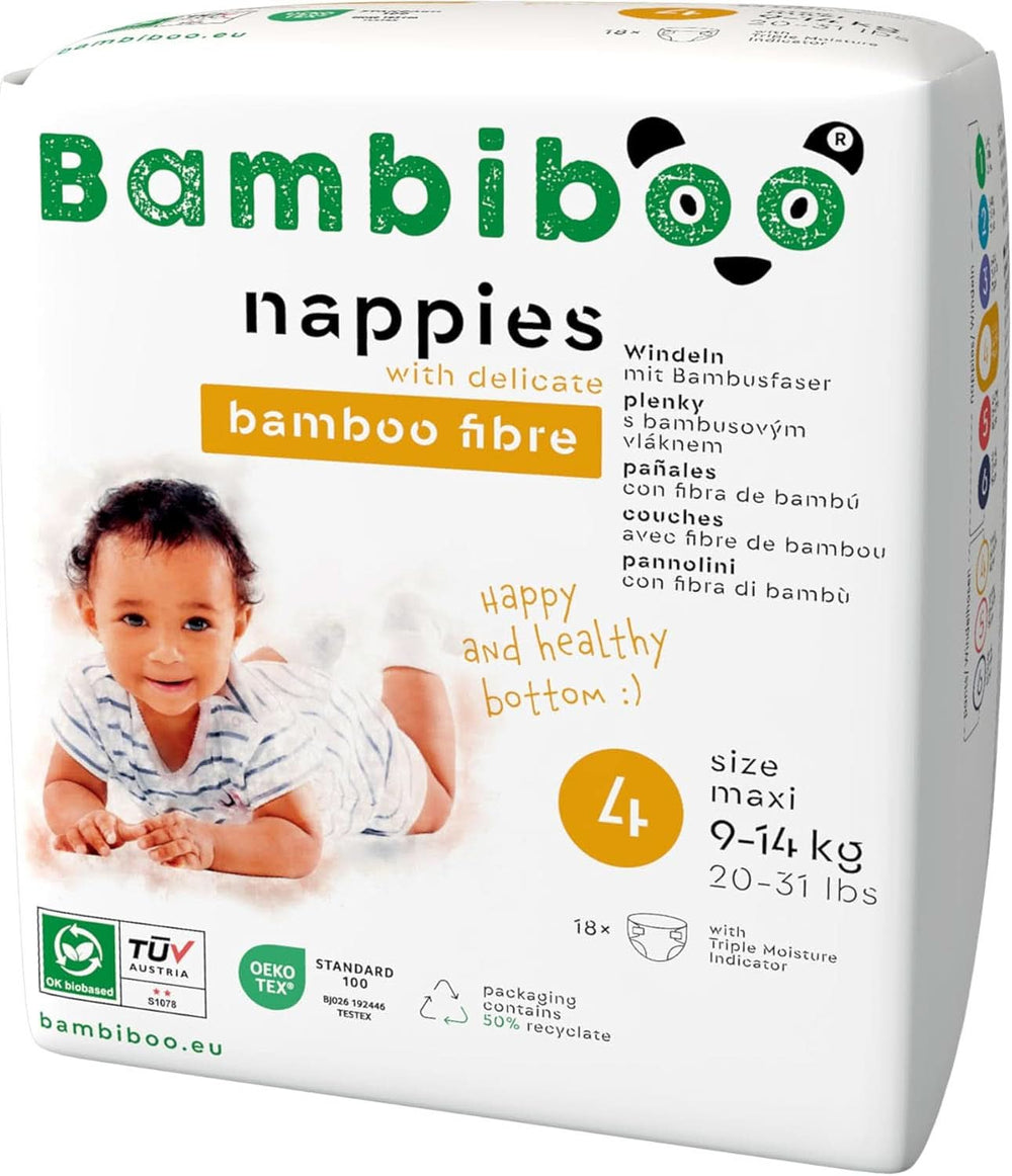 Bambiboo-Wegwerfwindeln, hautfreundlich, Nabelöffnung, verschiedene Größen, Mutter- und Babywindeln von Naty Shop, Größe 4, 18 Stück