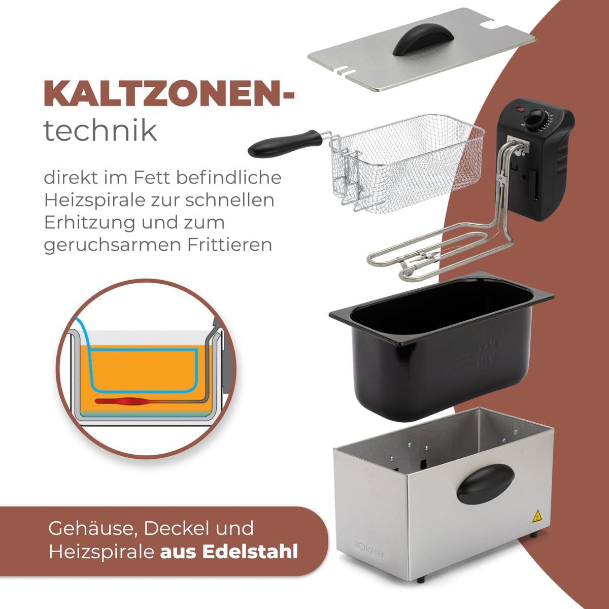 Bomann® Ölfritteuse, 3 l Fassungsvermögen, Kühlzonentechnologie und Abfluss, 2000 W Haushaltsgeräte Naty Shop