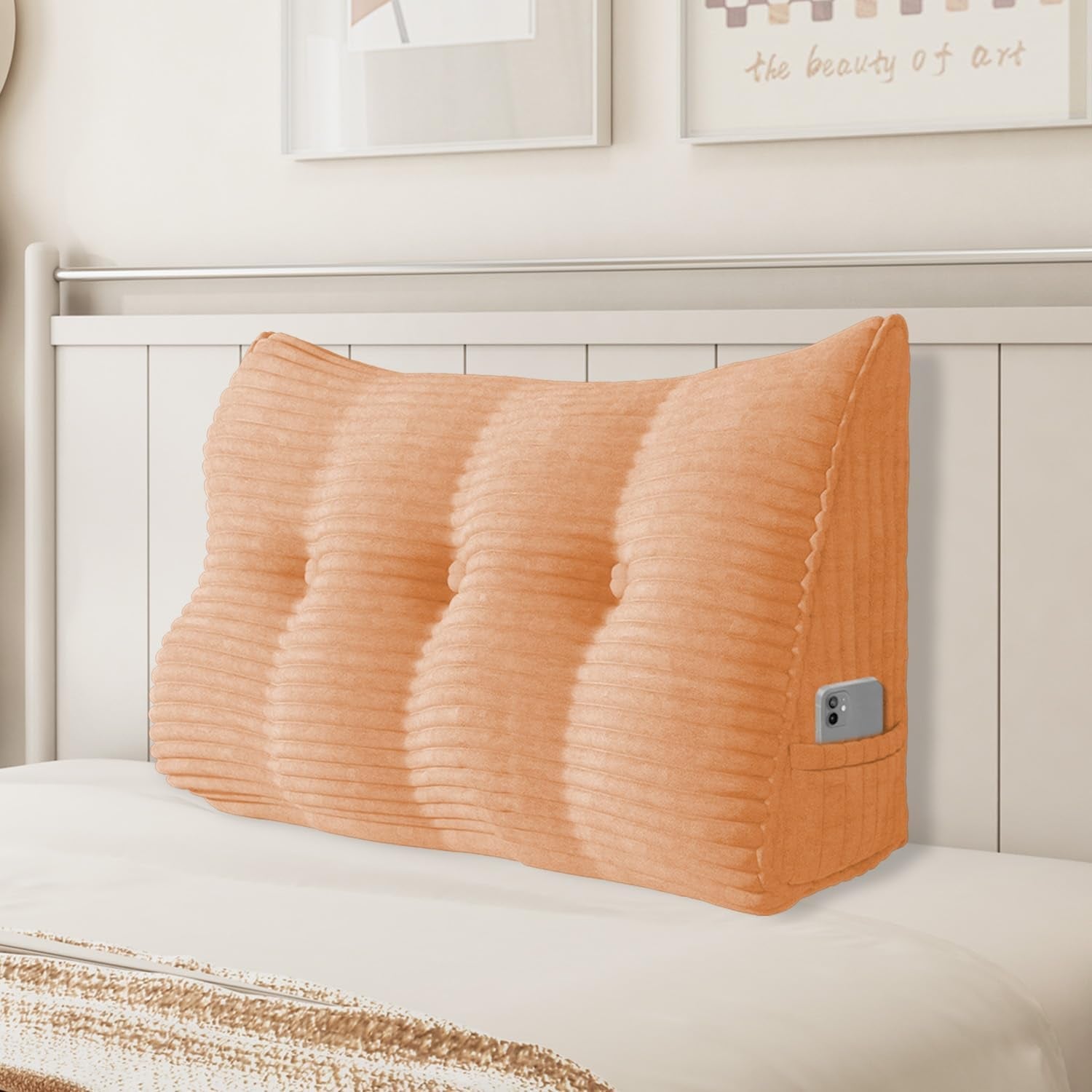 Pernă Johnear cu pană, pernă de citit pentru pat și canapea, pernă pentru spătar, pernă pentru tăblie, pernă lombară triunghiulară mare (gri, 45 cm)