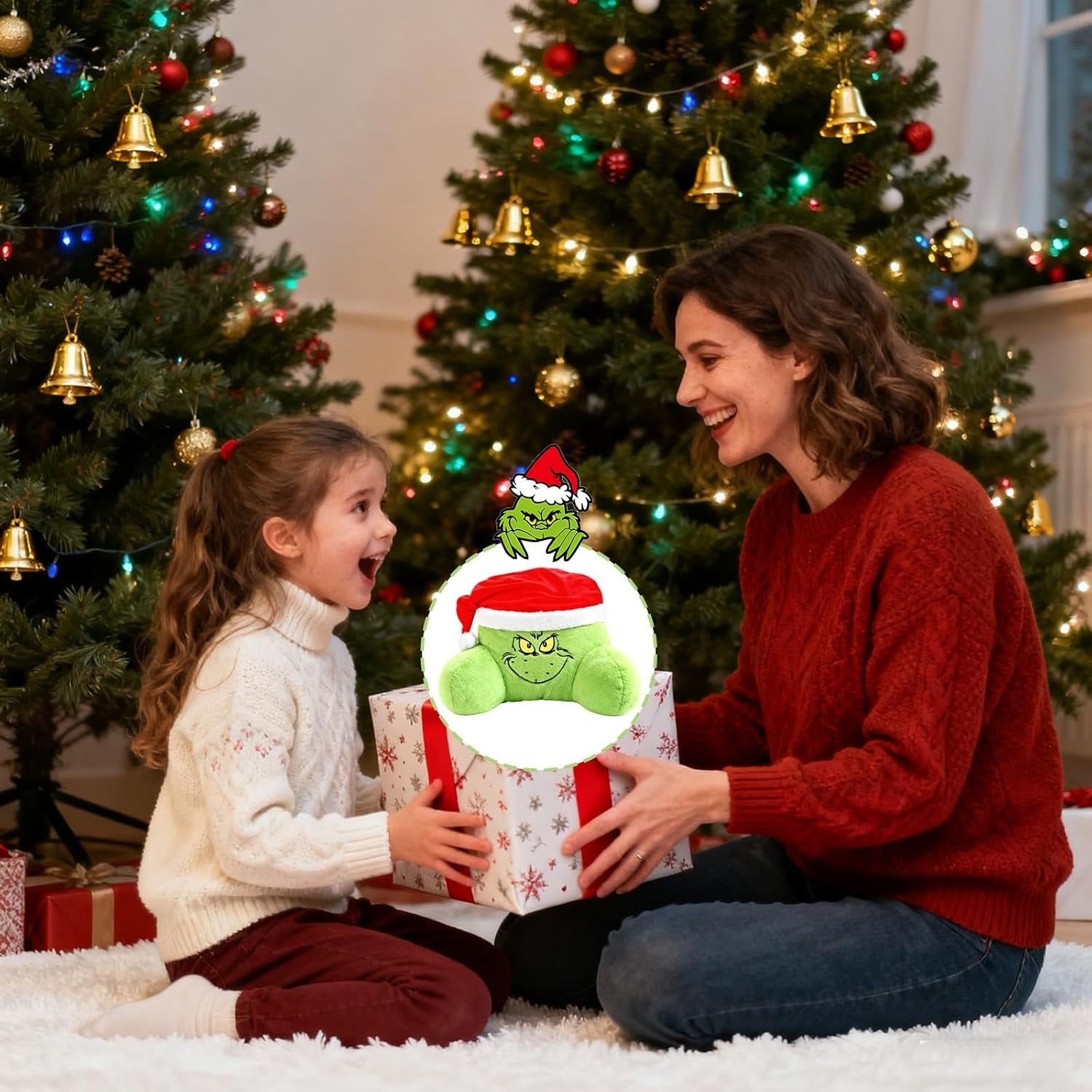 Pernă de citit yumcute Grin-ch 40 cm, pernă decorativă și pufoasă de Crăciun pentru pat și canapea, pernă ortopedică pentru spate cu brațe, cadou pentru adulți și copii, decorațiune de Crăciun