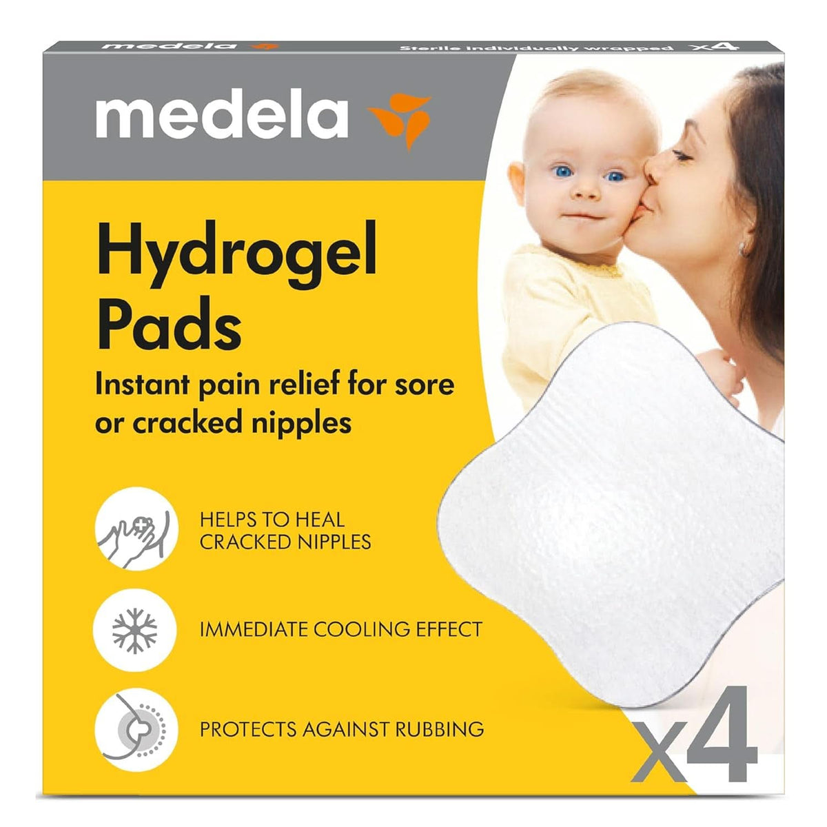 Hydrogel-Pads von Medela – sofortige Linderung und Kühlung bei wunden Brustwarzen – wiederverwendbar – Packung mit 4 sterilen Pads, einzeln verpackt. Zubehör Essen und Stillen Bebe Naty Shop