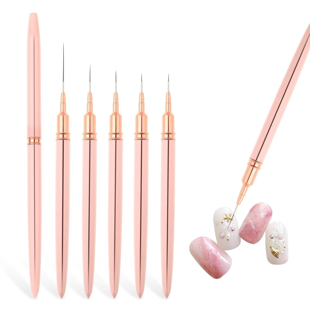 Nail Art Liner-Pinsel 5-Teiliges Gel-Nagellack-Malerei-Nagel-Punkt-Zeichnungs-Werkzeug Für Lange Linien Kunst-Design-Stift-Set Metallgriff Nail-Art-Design-Pinsel Für Frauen