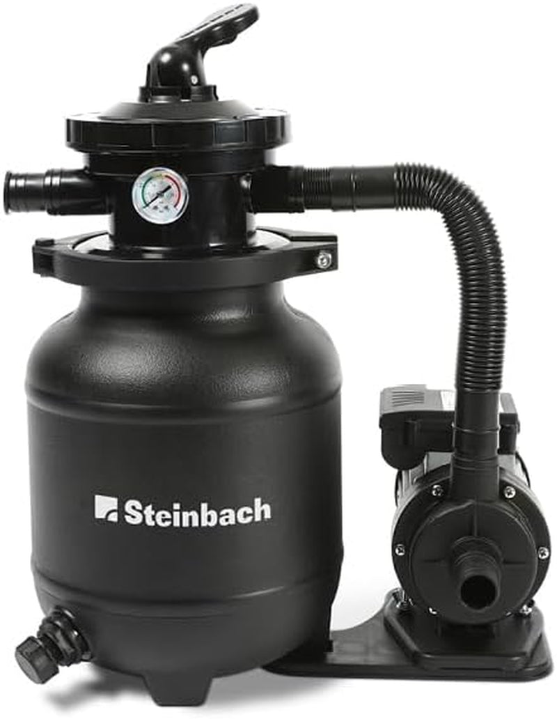 Sistem de filtrare Steinbach Comfort 75 – 040100 – Pompă autoamorsantă pentru piscine de până la 40.000 l – Cu prefiltru, manometru, temporizator și afișaj LED – Include adaptor special INTEX de 2"