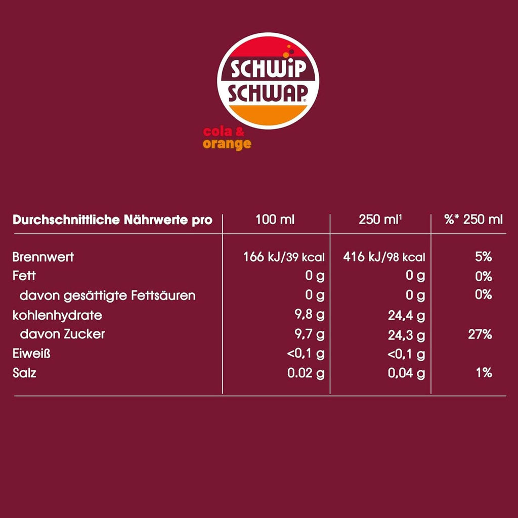 SCHWIPSCHWAP, The Original - Băutură răcoritoare de cola cofeinizată cu portocale, set 6 x 1,25 litri Bauturi fara alcool Naty Shop