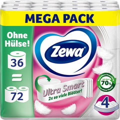 Pachet vrac de hârtie igienică Zewa Ultra Smart, 36 de role a 280 de foi, rolă gigant, 4 straturi, de culoare deschisă
