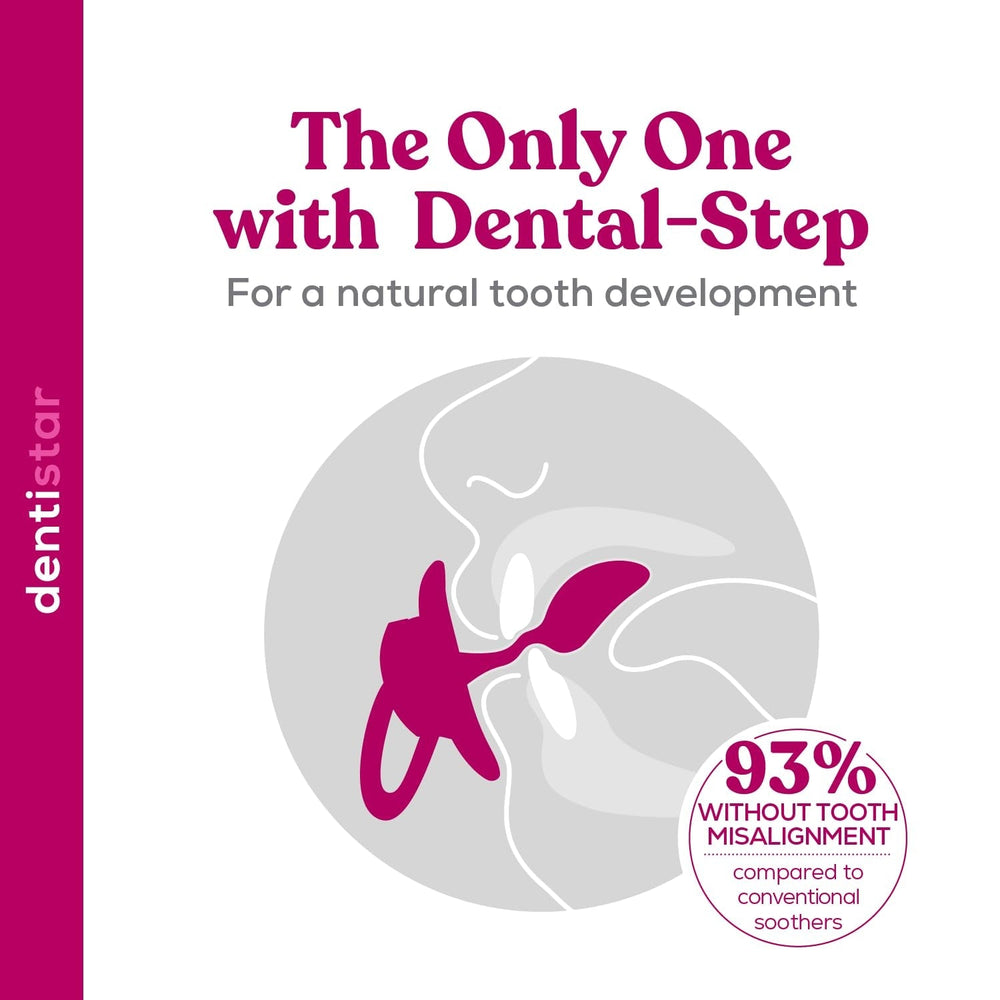 Suzetă din silicon Dentistar®, pachet de 3 – mărimea 1, suzetă 0-6 luni – prietenoasă cu dinții și maxilarul, cu etapă dentară – fără BPA – fabricată în Germania – floare de cireș