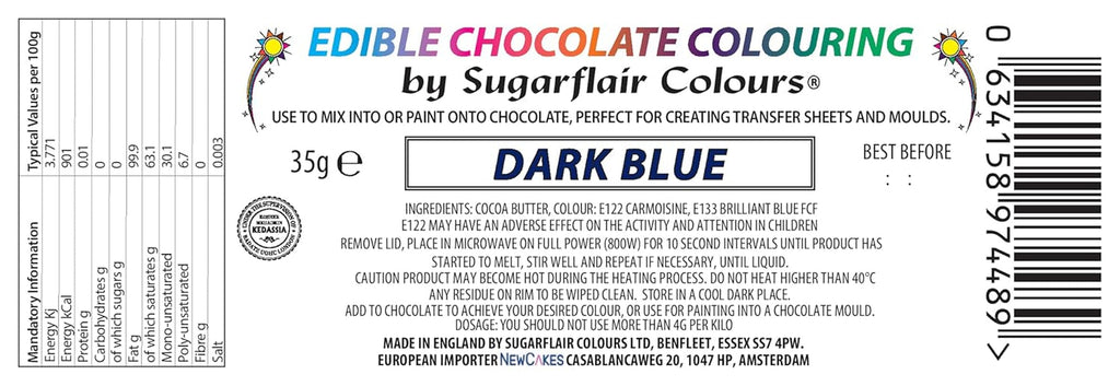 Colorant alimentar Sugarflair Chocolate Colorant alimentar pentru ciocolată, albastru închis - Unt de cacao colorat, Colorant ciocolată pentru colorarea ciocolatei, Praline - 35g