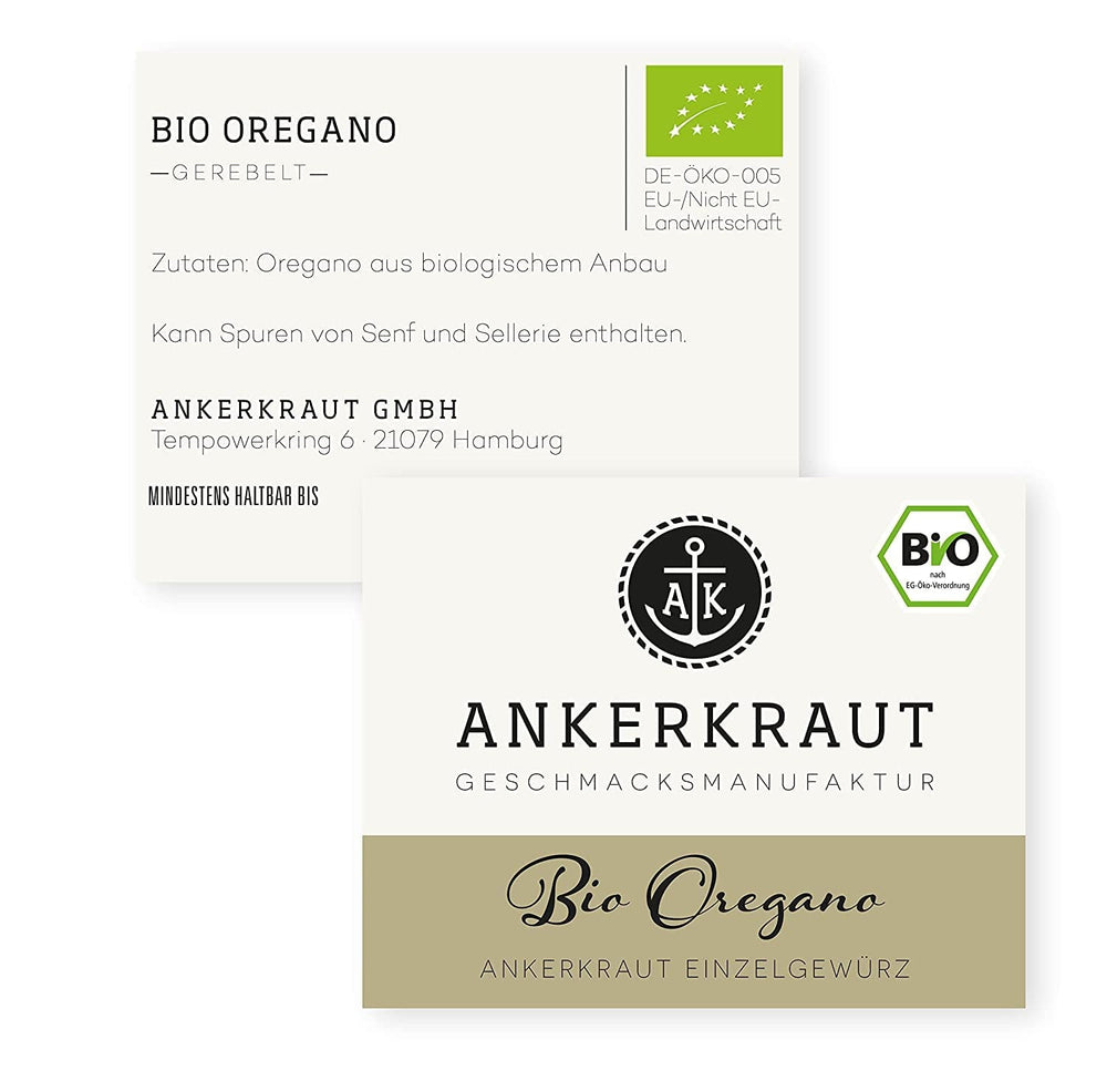 Ankerkraut BIO Oregano, gerebeltes Küchen-Kraut, 15 g im Korkenglas, Bio-Qualität zum selber Würzen, Gewürz mediterrane Küche für Pizza & Pasta