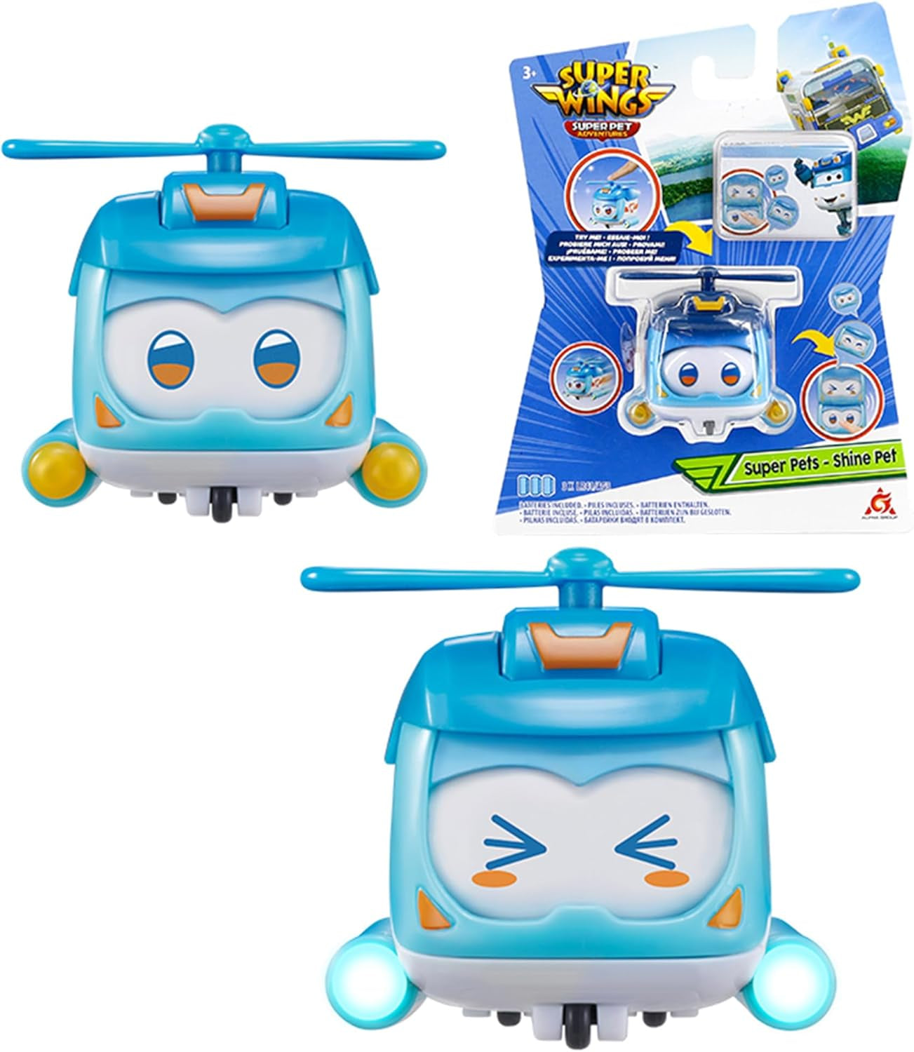 Super Wings Super Pets 4 Stück Shine, Golden Boy, Jerome, Ellie, umschaltbarer Gesichtsausdruck, Blitzeffekt, tragbares Spielzeug für 3, 4, 5, 6, 7, 8 Jahre alte Jungen und Mädchen, 5,1 cm große Actionfiguren, Naty Shop Shine