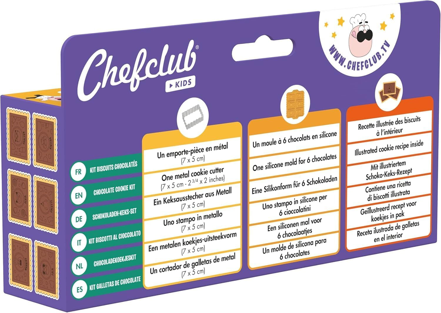 Set de fursecuri cu ciocolată CHEFCLUB, tăietor dreptunghiular pentru fursecuri și matriță din silicon pentru ciocolată, set de copt pentru copii cu vârsta de 4 ani și peste, copt ușor și creativ