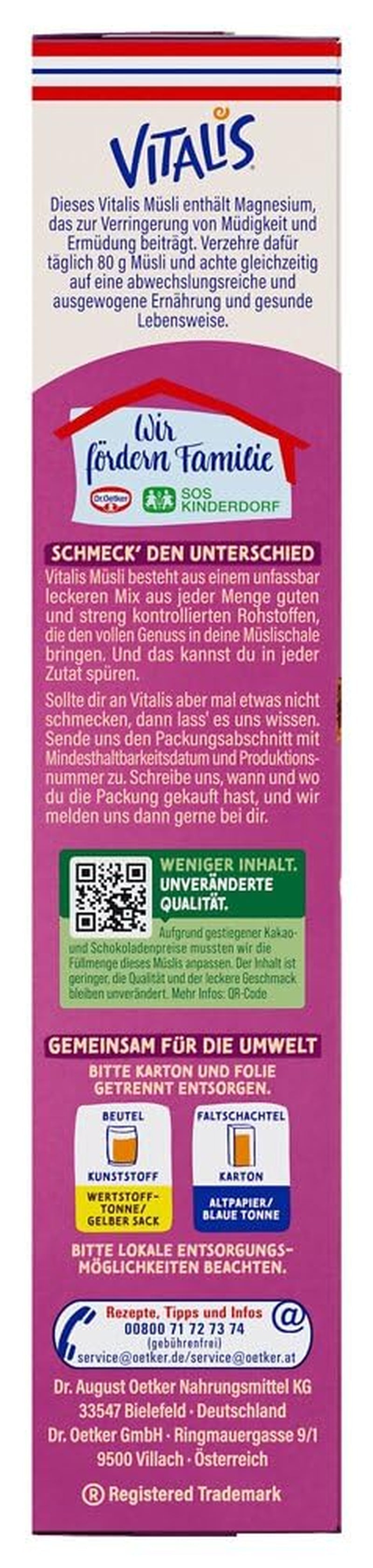 Dr. Oetker Vitalis Muesli cu ciocolată neagră: Muesli pentru micul dejun cu ciocolată neagră, pachet de 6 (6 x 600g)