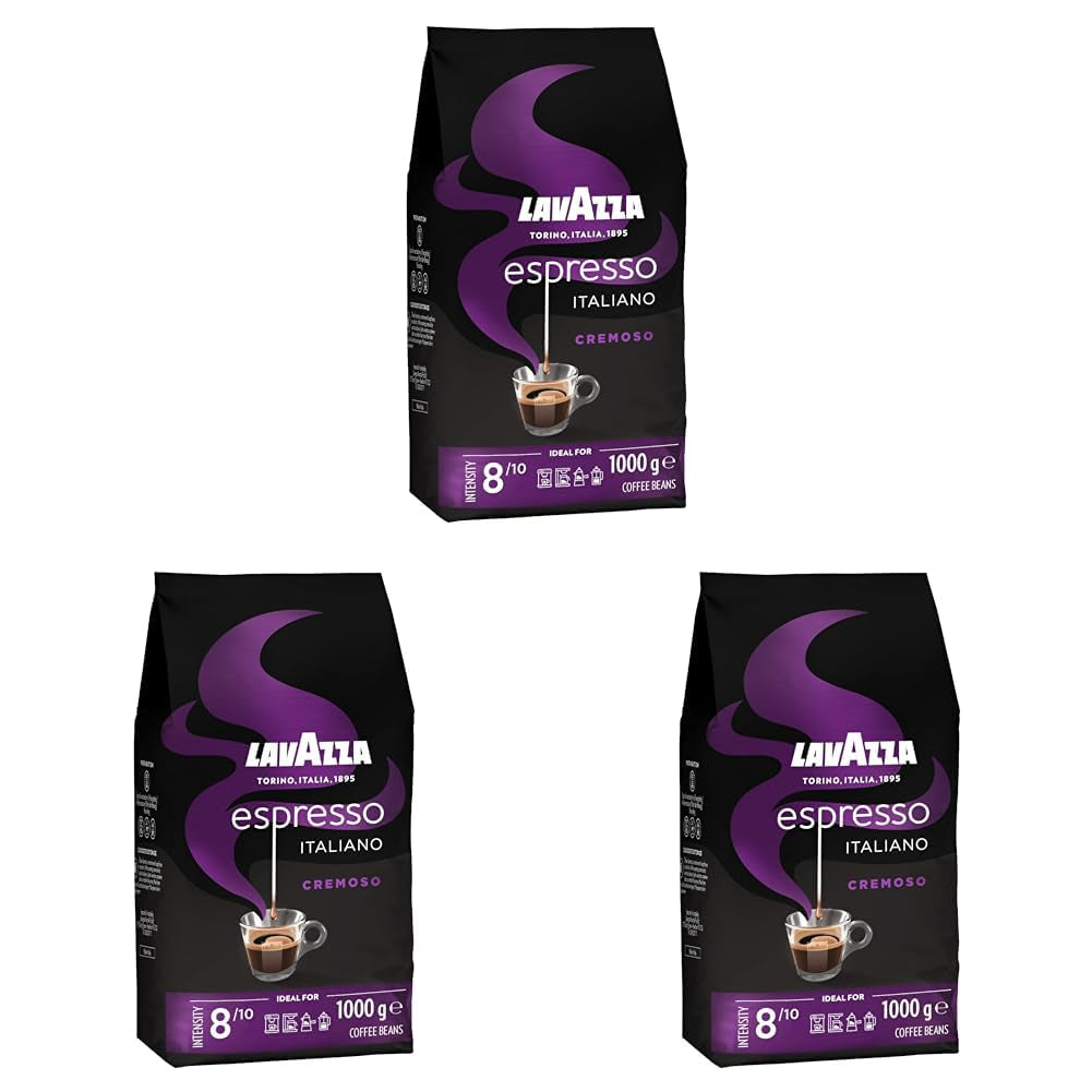 Lavazza Espresso , boabe de cafea pentru mașini de espresso, aromă echilibrată și aromată de fructe și flori, 100% Arabica și Robusta organice Cafea Naty Shop 3 x 1 Kg Cremoso