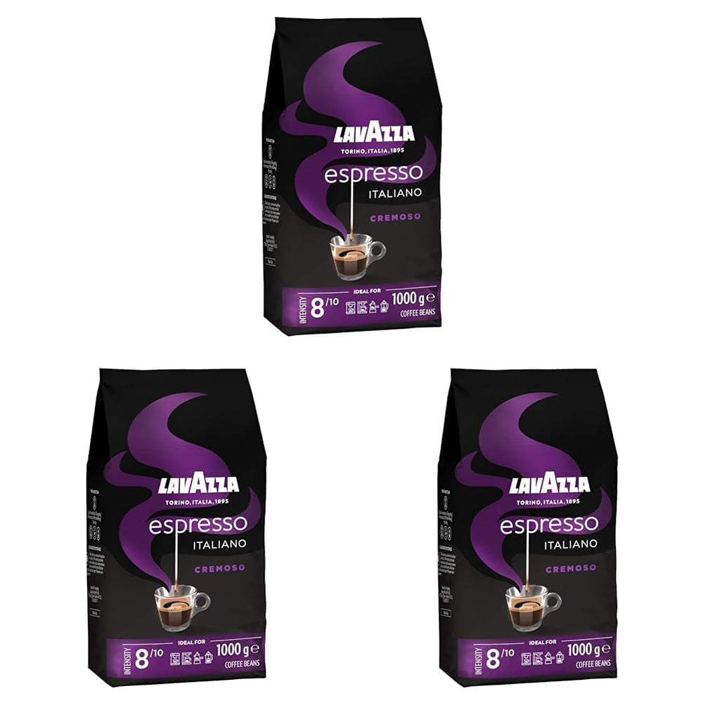 Lavazza Espresso, Kaffeebohnen für Espressomaschinen, ausgewogener und aromatischer Geschmack von Früchten und Blumen, 100 % Bio-Arabica und Robusta-Kaffee Naty Shop 3 x 1 kg Cremoso