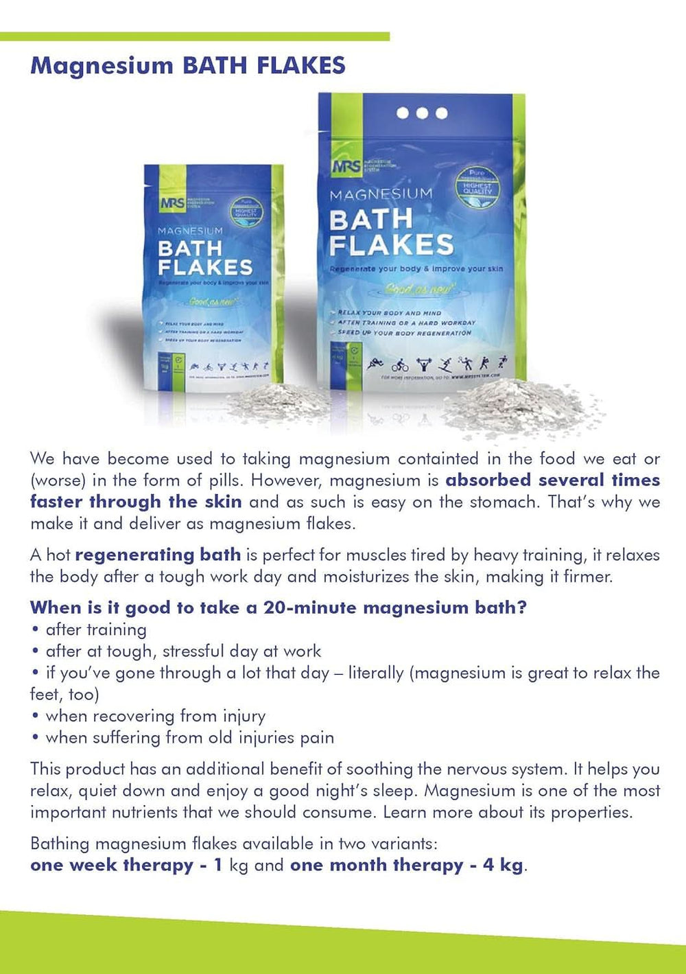 MRS 100 % natürliche Magnesiumchlorid-Flocken – ideales Badesalz für ein Fußbad, Vollbad und gegen Magnesiummangel – 4 kg Dusche und Bad Naty Shop