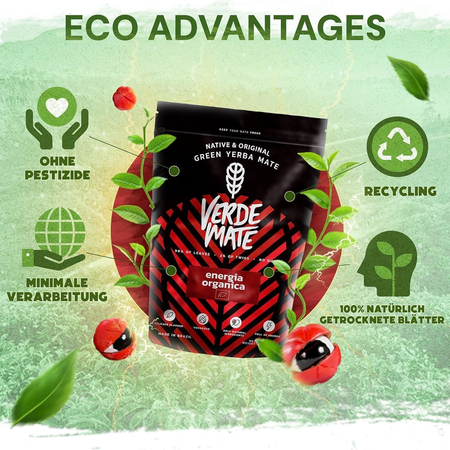 Verde Mate Green Orgánica Energia Guarana 500G | Ceai Yerba Mate organic din Brazilia | Conținut natural de cofeină | Ceai Mate organic