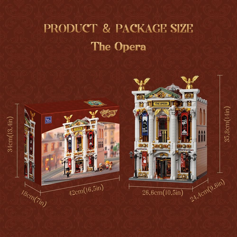PANTASY Vintage Europäisches Grand Theater Bauset Modulares Modell mit Kristalllüster, 3518 Teile Transparentem Dom Erweiterbarer Straßenszene, Retro-Sammlertheater Architektur für Erwachsene