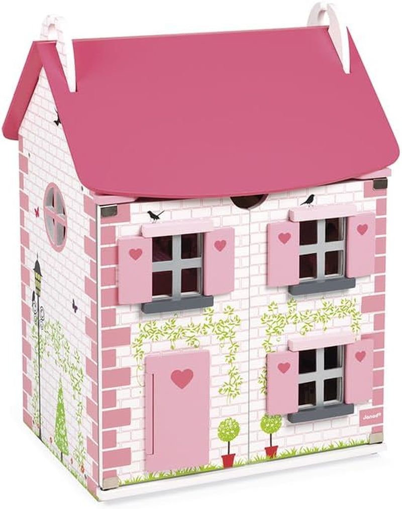 Janod - Mademoiselle Puppenhaus aus Holz, 3 Etagen und 11 Zubehörteile, Spielzeugnachbildung, fördert die Fantasie, ab 3 Jahren, J06581, Pink Naty Shop Dollhouses