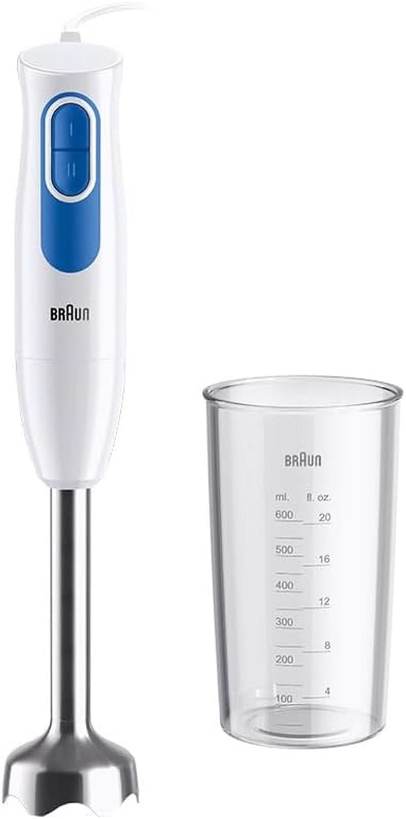Braun Stabmixer MQ10.001M Multiquick 1 - Extra Light Pürierstab Mit Edelstahl-Mixfuß Und Easytwist System, Inkl. 600 ml Mix- & Messbecher, 450 Watt, Weiß Mutter und Kind Naty Shop Mq20.001M