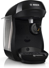 Espressor cu capsule Bosch Tassimo Happy Friendly TAS102E, peste 70 de băuturi, potrivit pentru toate tipurile de cești, oprire automată, sustenabil, dozat perfect, economisește spațiu, 1400 W, negru