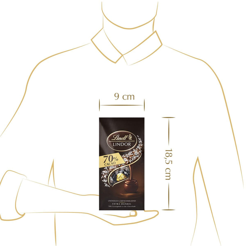 Bile de ciocolată Lindor 70% cacao extra neagră | Pungă de 137 g | Aprox. 10 bile de ciocolată neagră fină cu umplutură care se topește în gură | Cadou de ciocolată | Cadou de ciocolată