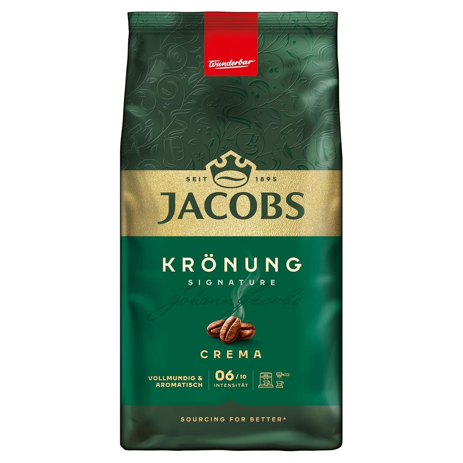 Jacobs Café Crema Gold Kaffeebohnen 1Kg – Vollmundig, Aromatisch, Fruchtige Note, Arabica & Robusta Bohnen, Intensität 5/10, Ideal Für Café Crema Naty Shop Krönung Crema 1 Kg