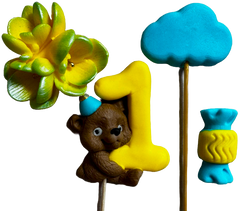 Set 4 decoratiuni comestibile din zahar, 1 AN Decoratiuni din Pasta de Zahar Naty Shop