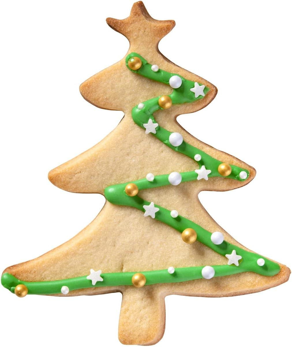 Formă de biscuiți Zenker XL pentru Crăciun – Formă de biscuiți în formă de brad de Crăciun pentru biscuiți delicioși și dulci – Formă de biscuiți 2 în 1 și cadru de copt din oțel inoxidabil, argintiu