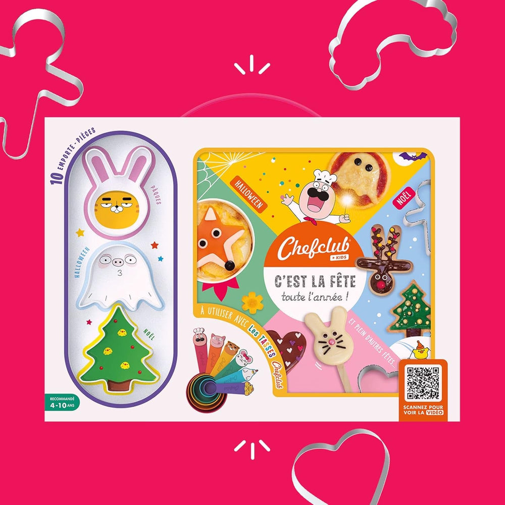 Chefclub Kids – Set de gătit pentru copii cu 10 forme de biscuiți și carte de rețete – Teme: Sărbători și ocazii speciale – Activitate jucăușă și creativă pentru familie – Vârste 4 ani și peste