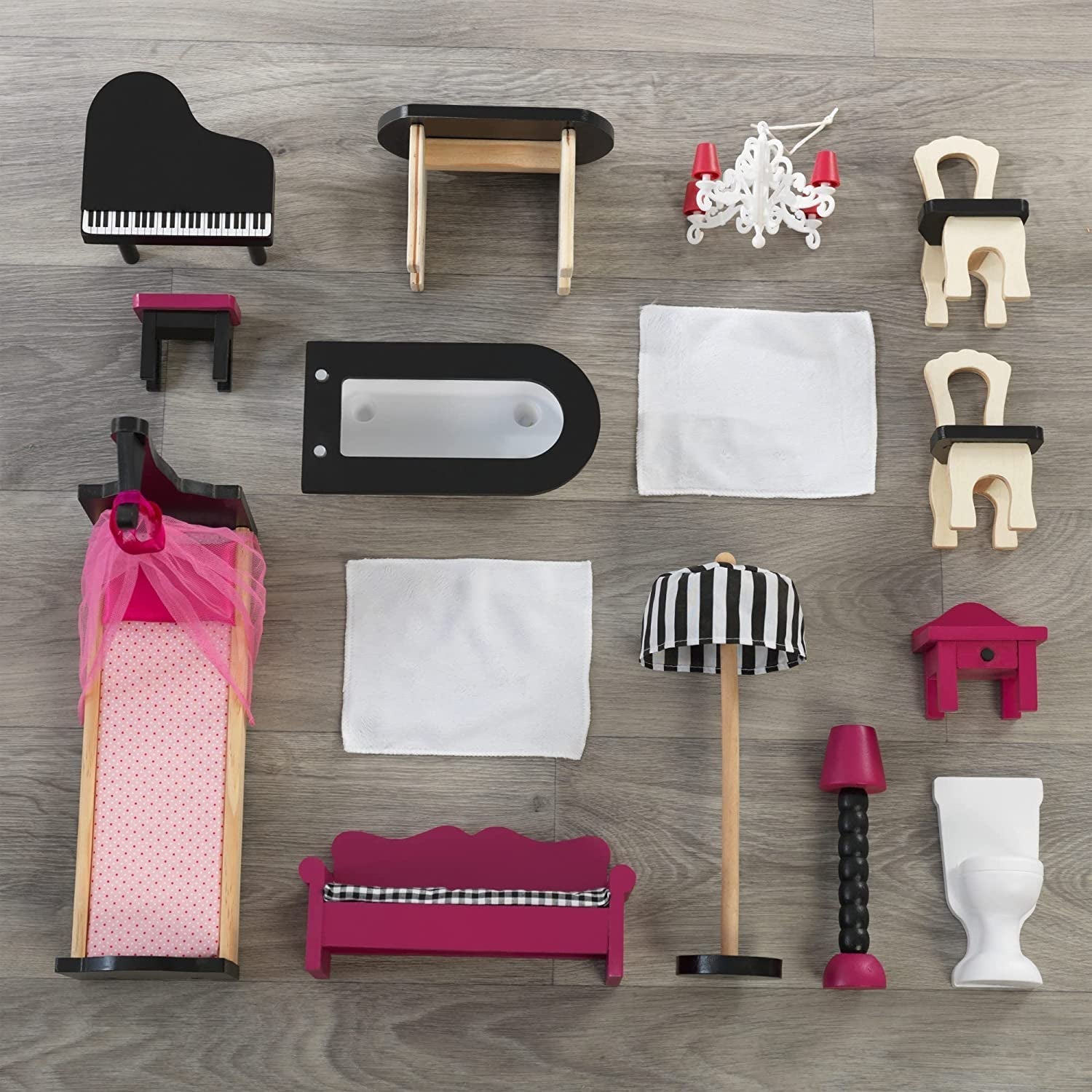 Kidkraft Amelia Puppenhaus aus Holz mit Möbeln und Zubehör, Spielset mit Balkon und Aufzug für 30-cm-Puppen, Spielzeug für 3-Jährige, 65093 Naty Shop Puppenhäuser