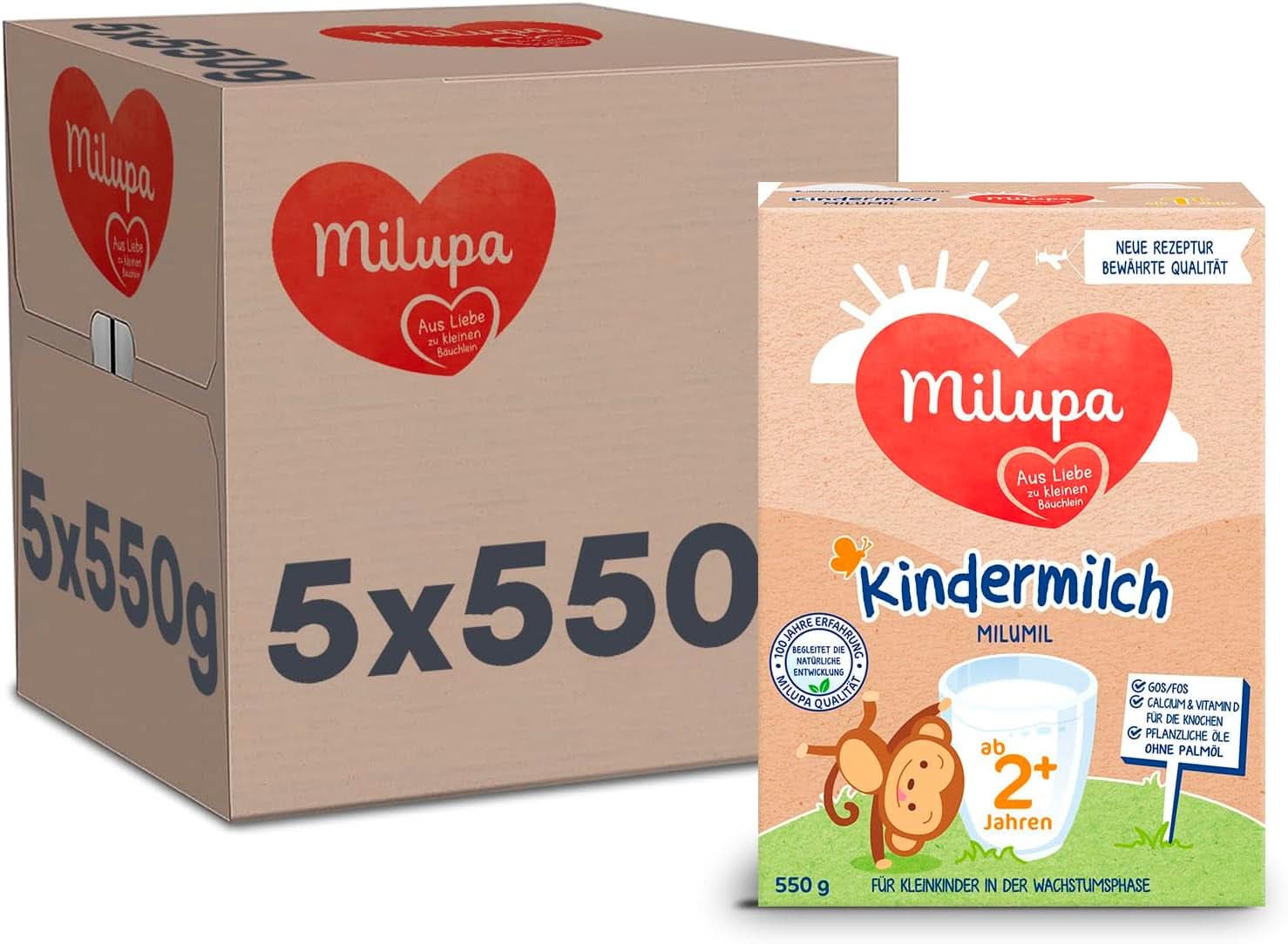 Milupa Milch für Kinder Milumil 1 plus - ab 1 Jahr - für kleine Kinder in der Wachstumsphase - begleitet die natürliche Entwicklung - 5 x 550 g Pulver Mutter und Kind Naty Shop Milupa Milumil Milch für Kinder 2+ 5 x 550 Gramm